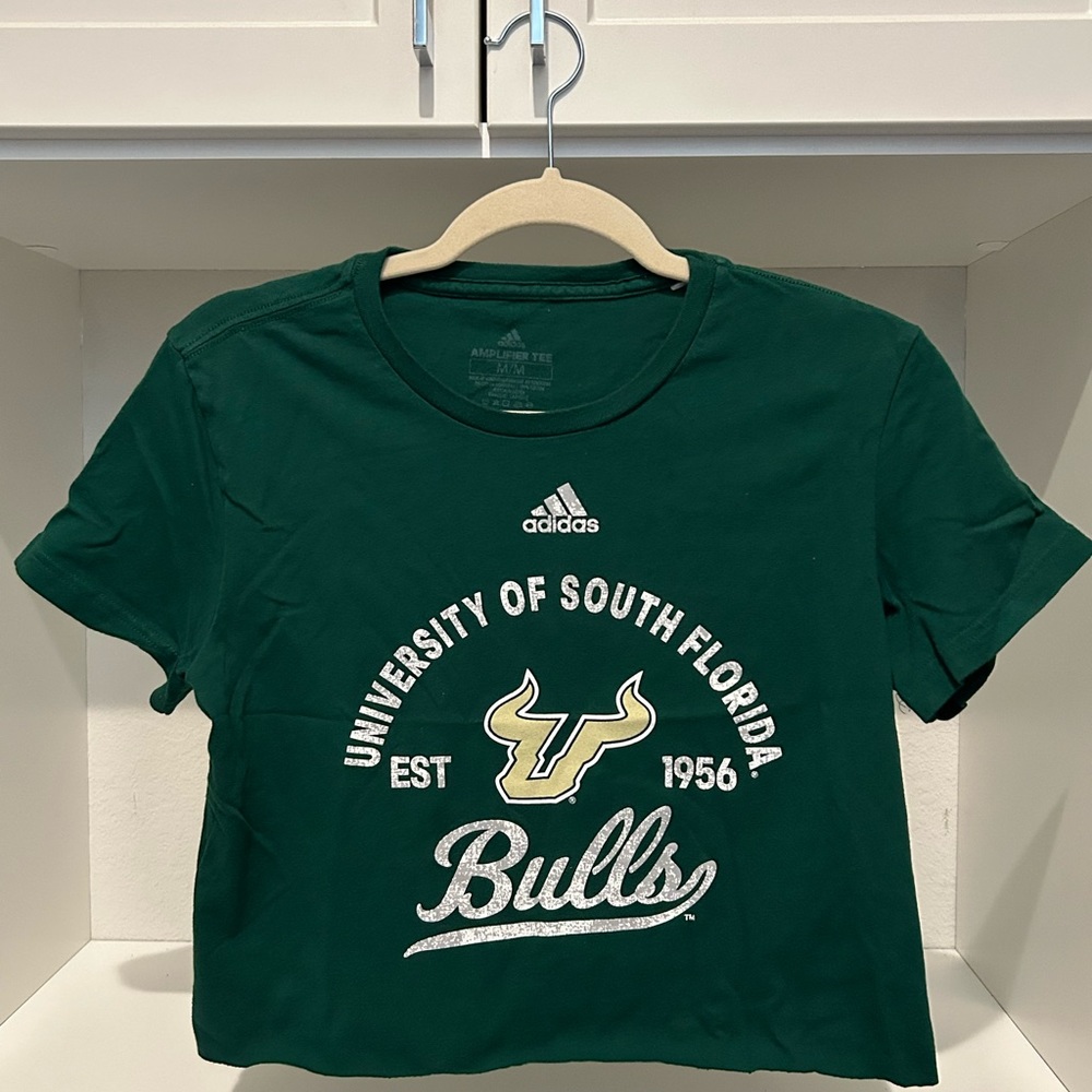 University of South Florida Bulls crop top. Green/gold. Size small